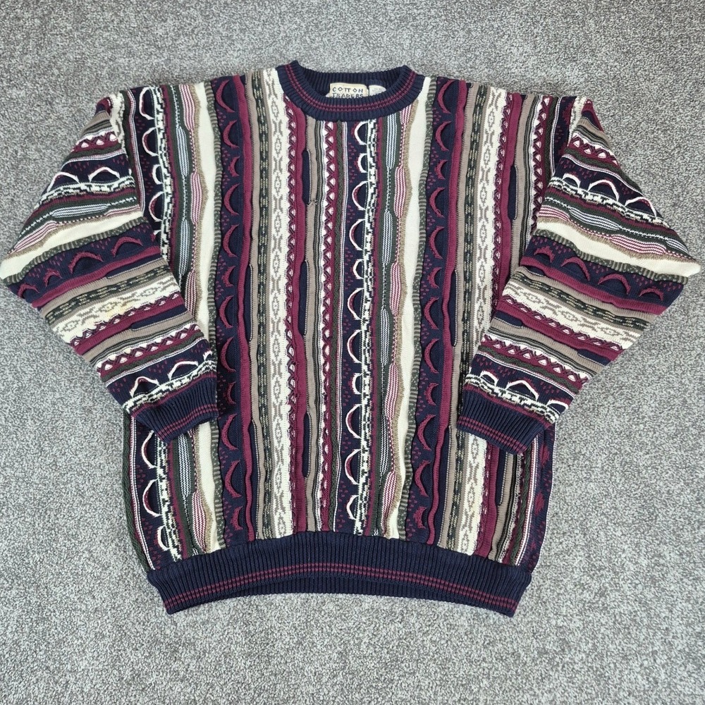 Vintage Cotton Traders Coogi Style Sweater Mens‎ XL Multicolor 3D Textured Knit